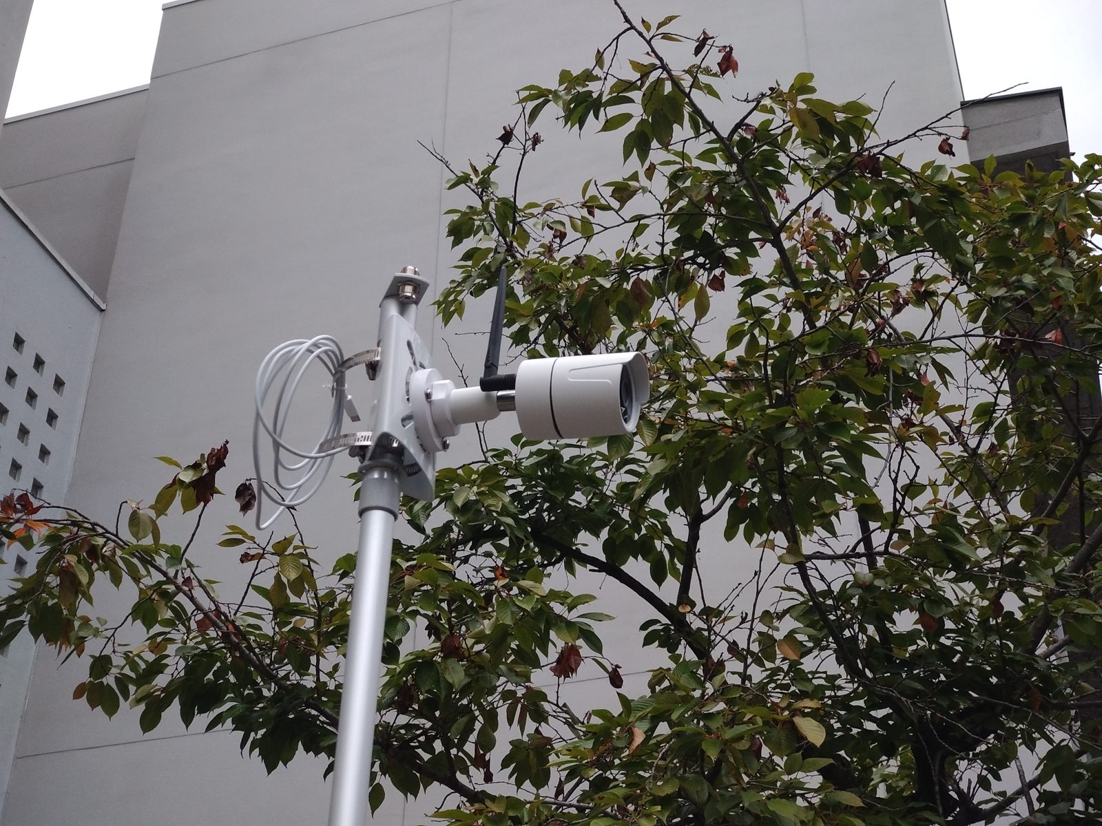 建物の敷地内、高さ約2.5m のポールに取り付けた SHI-Cam-AH